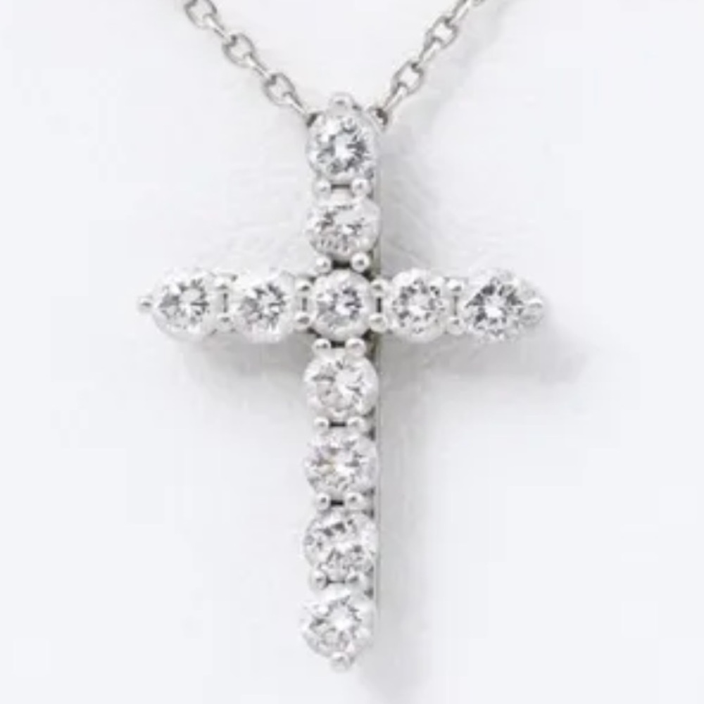 Tiffany & Co. Platinum Diamond Cross Pendant Necklace About 1 Carat